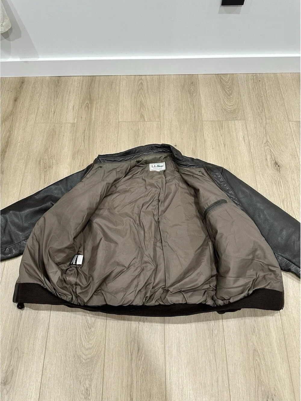 Vintage LL Bean Leather Bomber Jacket Mens XL Brown Flight Coat